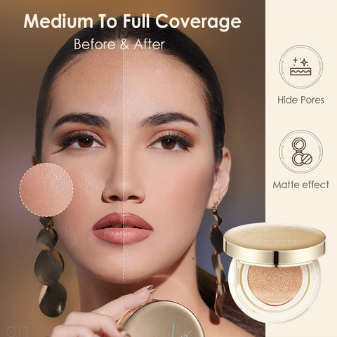 Poreless Matte Foundation: Waterproof, Long Lasting, Brightening, with Puff