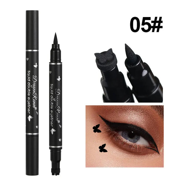 Double Head Waterproof Liquid Eyeliner with Moon, Star, and Heart Shapes Tattoo Stamp