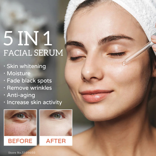5 In 1 Face Serum Hyaluronic Acid Moisturizing Whitening Anti Wrinkle Aging Vitamin C Fade Spots Shrink Pores Skin Care Produce